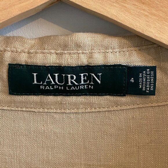 Ralph Lauren 100% Linen Shirt Dress Khaki Midi Safari Old Money Logo Buttons - Picture 6 of 11